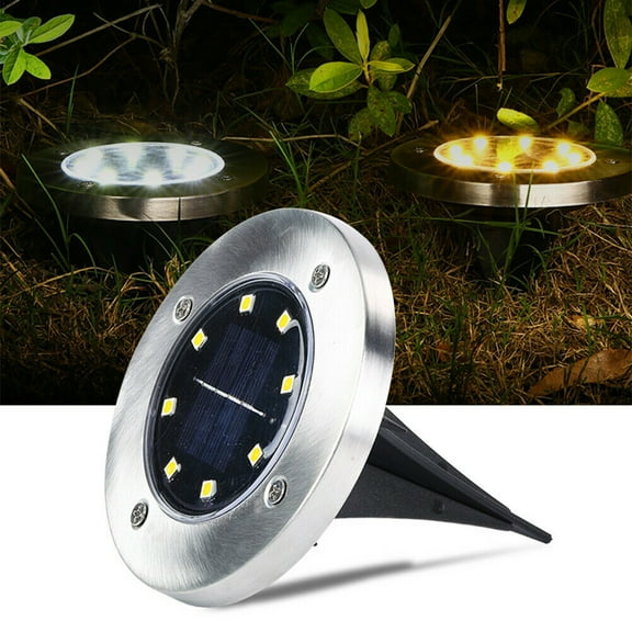 GRNSHTS 8 LED Solar Power Buried Light Ground Lamp Outdoor Path Light Spot Lamp Yard Garden Lawn Landscape Decking Bulb (Warm White Light)