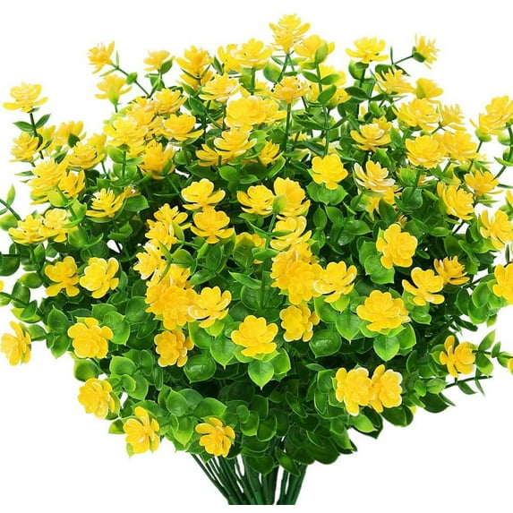 GRNSHTS Artificial Fake Flowers Boxwood,6 Bundles Faux Plants UV Resistant Greenery Shrubs,for Farmhouse Home Garden Patio Wedding and Indoor Outdoor Decor (Yellow)