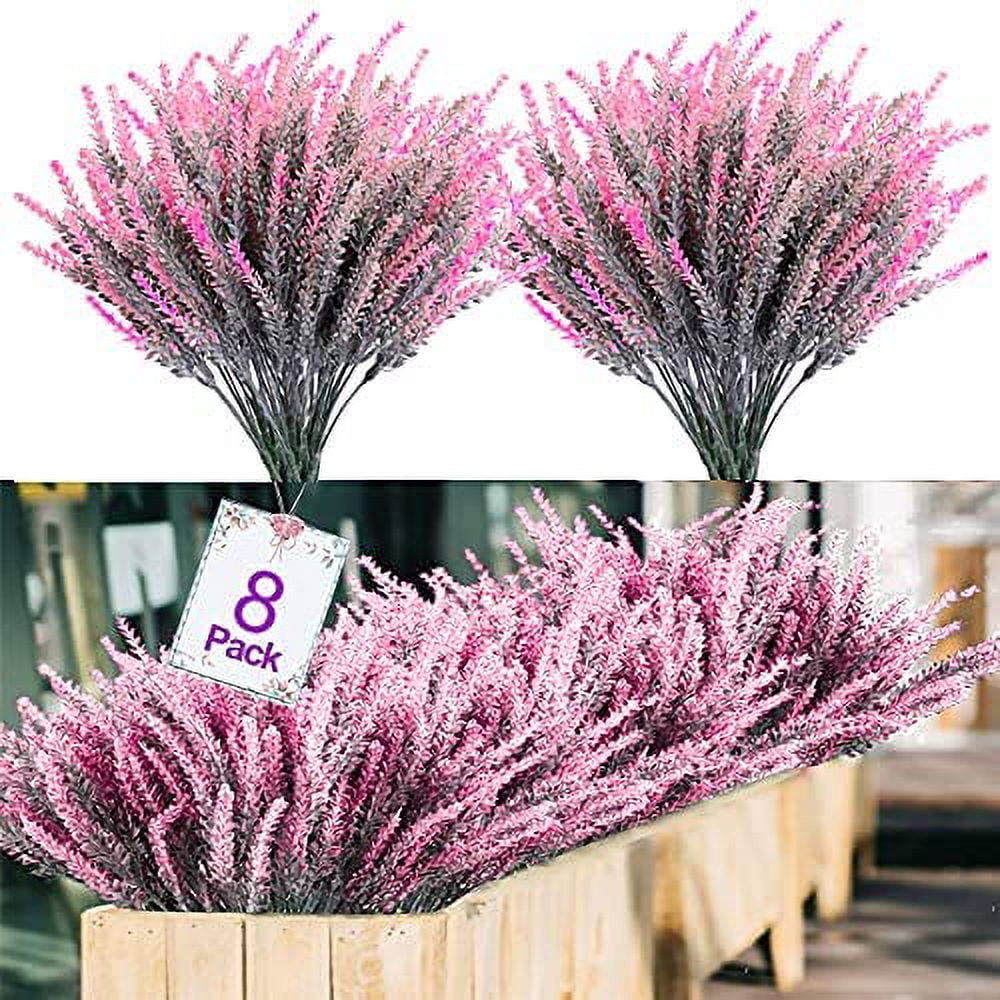 GRNSHTS Artificial Lavender Flowers 8pcs Fake Plants with Faux Plastic Wedding Bouquet for Home Party Wedding Balcony Garden Patio Outdoor Decoration (Pink,8pcs)