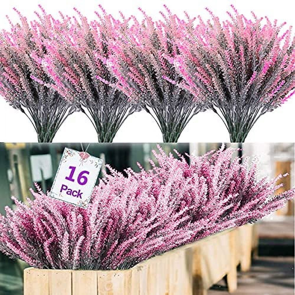 GRNSHTS Artificial Lavender Flowers 8pcs Fake Plants with Faux Plastic Wedding Bouquet for Home Party Wedding Balcony Garden Patio Outdoor Decoration (Pink,16pcs)