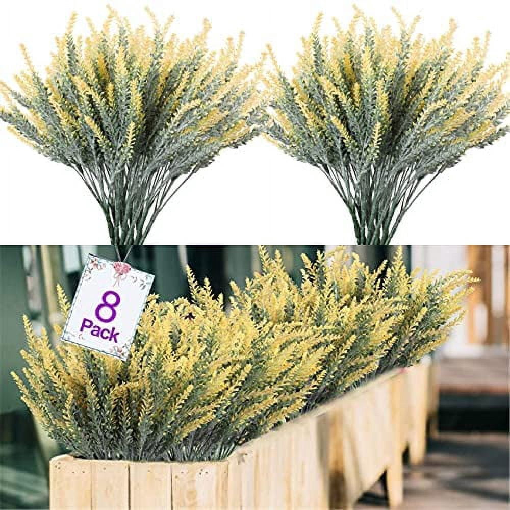 GRNSHTS Artificial Lavender Flowers 8pcs Fake Plants with Faux Plastic Wedding Bouquet for Home Party Wedding Balcony Garden Patio Outdoor Decoration (Yellow,8pcs)