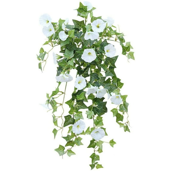 GRNSHTS Artificial Hanging Flower,Fake Plastic Faux Flower Morning Glory Fabric Vine Petunia for Indoor Outdoor Garden Porch Eave Wedding Wall Decor (White)