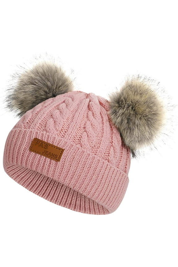 Baby Beanie Hat Double Pom Pom Toddler Beanies Knit Infant Winter Hat Caps for Boys Girls (Deep Pink)