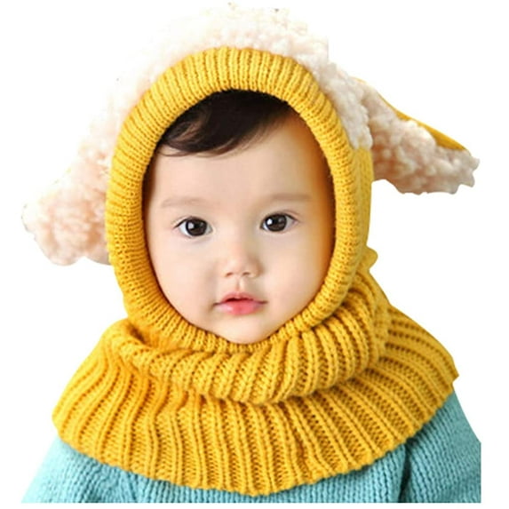 GRNSHTS Baby Toddler Girls Boys Winter Warm Hat Hooded Scarf Earflap Knitted Cap (Yellow)