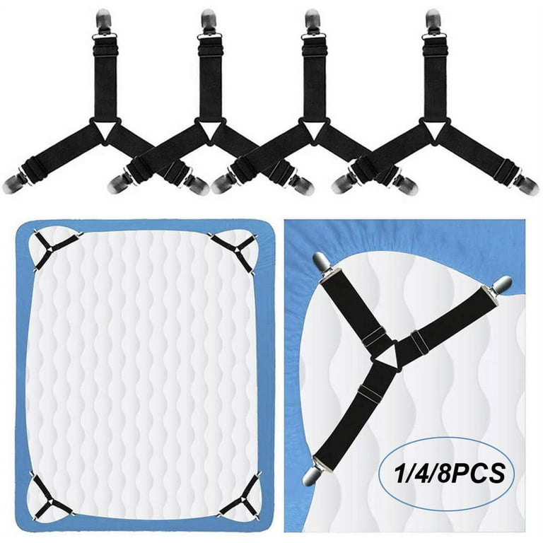Bed Sheet Holder Straps, Adjustable Bed Sheet Fastener and Triangle Elastic  Mattress Sheet Clips Suspenders Grippers Fasteners Heavy Duty Keeping  Sheets Place for Bedding Mattress (4 PCS) 