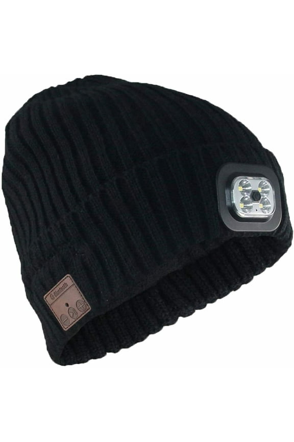 Bluetooth 5.0 Beanie LED Hat , Musical Knitted Cap Wireless Headphone w/ Built-in Stereo Speakers & Mic, Men Women Winter Warm LED Hat, Ideal for Sport Running Skiing Hiking Cycling Camping