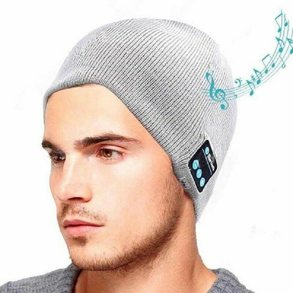 GRNSHTS Bluetooth Hat Beanie for Mens Gifts, Music Hat with Wireless Bluetooth V4.2 Winter Hat Built-in HD Stereo Speakers & Microphone with Rechargeable USB for Winter Outdoor Sports (Light Grey)