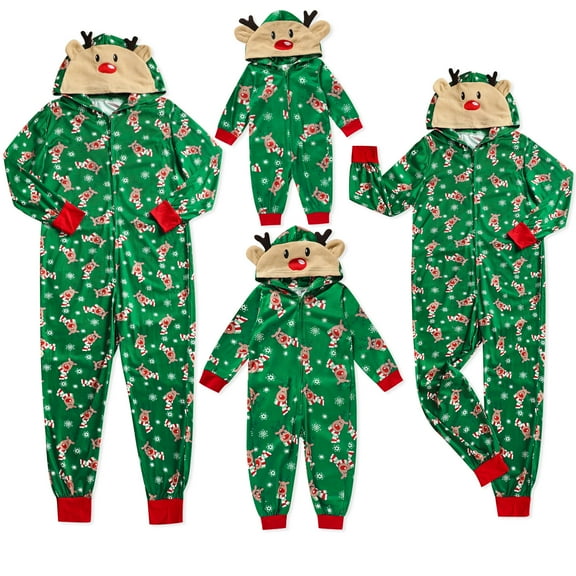 GRNSHTS Christmas Family Matching Jumpsuit Pajamas One-Piece Mom Dad Kids Baby Reindeer Hoodie Romper Jumpsuit Zipper Pjs