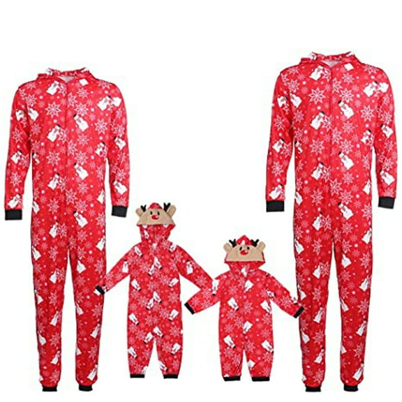 GRNSHTS Christmas Family Matching Pajamas Set Snowman Print Long Sleeve Hooded Onesies Home Holiday Sleepwear Nightwear (Kids,6T)