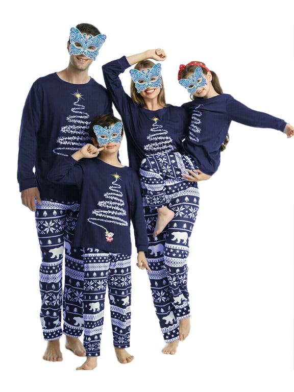 Christmas Family Matching Pyjamas Xmas Snowflake Sleepwear Family Matching Christmas Eve PJs (Blue-Women/XL)