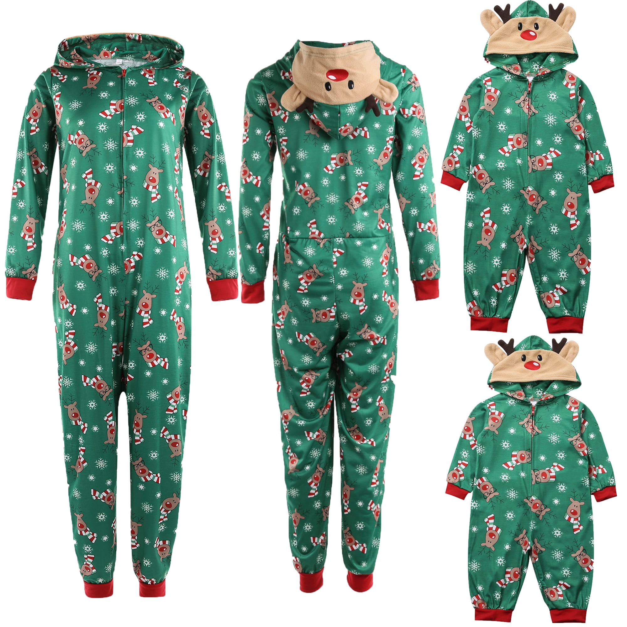 GRNSHTS Christmas Matching Family Jumpsuits Xmas Reindeer Hooded Onesies Zipper Romper Holiday 