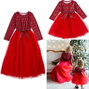 GRNSHTS Christmas Mother and Daughter Clothes Long Sleeve Red Plaid Lace Dress Family Matching Outfits (Red,Mother XL)