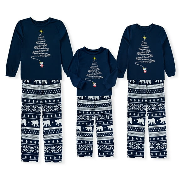 GRNSHTS Christmas Pajamas for Family Matching Family Christmas Pajamas Set PJS Holiday Xmas Family Jammies Sleepwear (Navy Blue,Dad XXL)