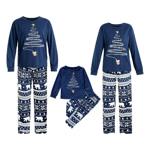 GRNSHTS Christmas Pajamas for Family, Matching Family Xmas PJs Sets Christmas Tree Printed Long Sleeve Top and Pants Sleepwear (Blue ,Kid/5T)
