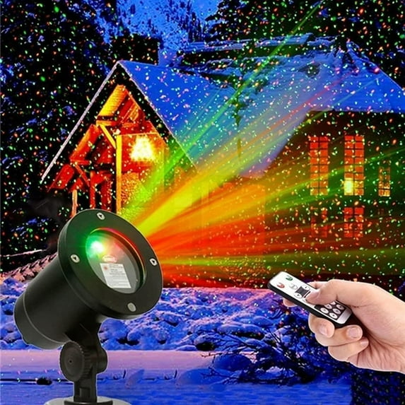 GRNSHTS Christmas Projector Lights, Led Christmas Laser Lights Landscape Spotlight Red and Green Star Show with Remote Christmas Decorative for Outdoor Garden Patio Wall Xmas Holiday Party