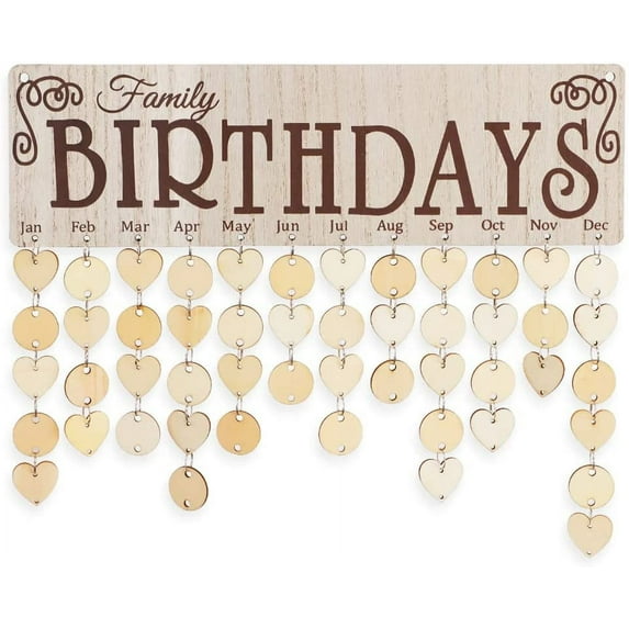 GRNSHTS Creative pendant Family Birthday Board DIY Wooden Calendar Wall Hanging Birthday Reminder Plaque with 100 wooden tags