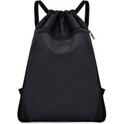 GRNSHTS Drawstring Backpack Water Resistant String Bag Cinch Sport Gym Shopping Bag Sackpack for Men Women (Black)