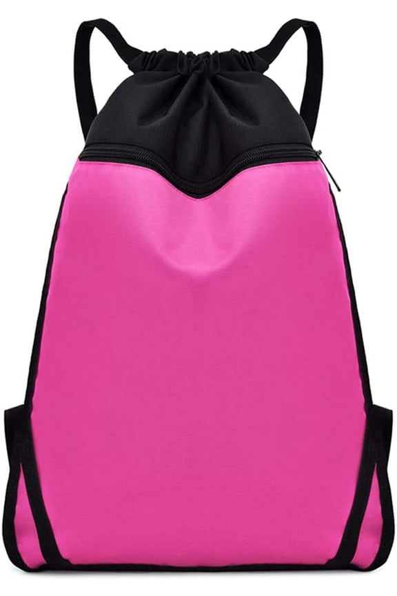 Drawstring Backpack Water Resistant String Bag Cinch Sport Gym Shopping Bag Sackpack for Men Women (Rose Red)