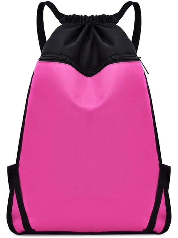 Drawstring Backpack Water Resistant String Bag Cinch Sport Gym Shopping Bag Sackpack for Men Women (Rose Red)