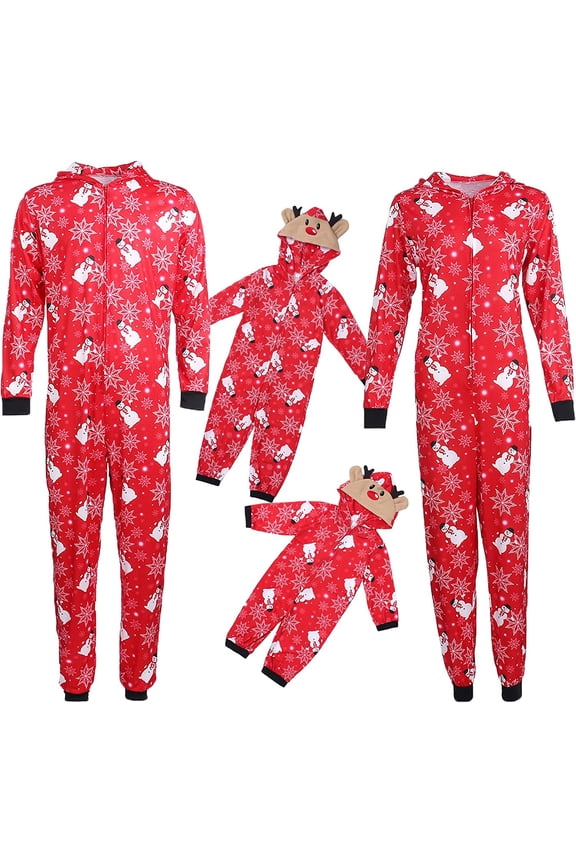 Family Matching Christmas Pajamas Onesies Snowman Print Holiday Pjs One Piece Hooded Pajamas Jumpsuit Sleepwear (Baby,12-18 Months)