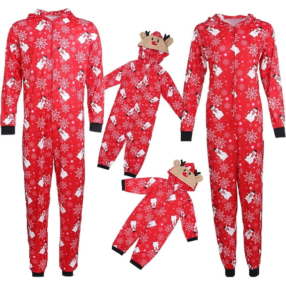 GRNSHTS Family Matching Christmas Pajamas Onesies Snowman Print Holiday Pjs One Piece Hooded Pajamas Jumpsuit Sleepwear (Baby,9-12 Months)