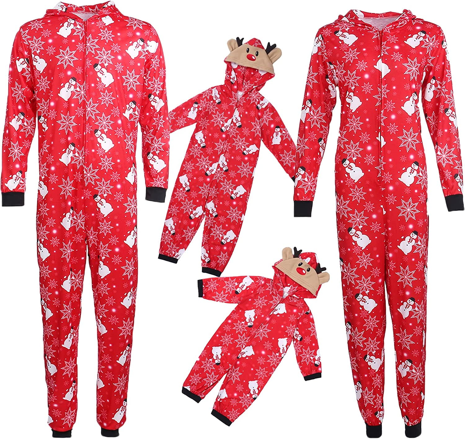 GRNSHTS Family Matching Christmas Pajamas Onesies Snowman Print Holiday Pjs One Piece Hooded Pajamas Jumpsuit Sleepwear (Mom,S)
