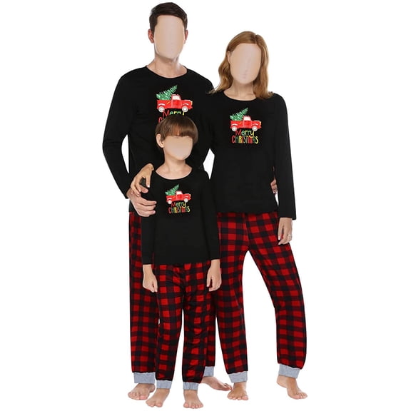 GRNSHTS Family Matching Christmas Pajamas Women Cotton Jammies Men Clothes Sleepwear Long Sleeve Pjs(Black-Women/L)