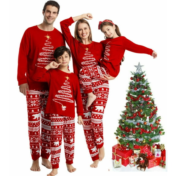 GRNSHTS Family Matching Christmas Pajamas Women Cotton Jammies Men Clothes Sleepwear Long Sleeve Pjs(Red-kids2/3T)