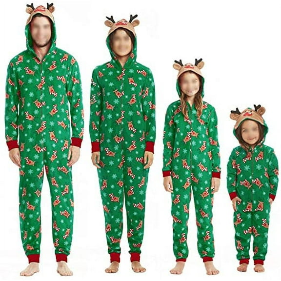 GRNSHTS Family Matching Pajamas Set Christmas Reindeer Hooded Onesies Zipper Romper Holiday Sleepwear