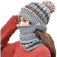 thumbnail image 1 of GRNSHTS Fleece Lined Winter Hats for Women Knit Beanie Hat Scarf Mask Set Warm Soft Slouchy Skull Cap with Pom Pom (Grey), 1 of 6