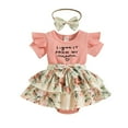 thumbnail image 1 of GRNSHTS Infant Baby Girl Outfits "I got it from my mama" Letter Print Romper Tops + Floral Skirts + Headband Summer 3PCS Clothes Set (Pink,0-6 Months), 1 of 10