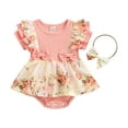 thumbnail image 1 of GRNSHTS Infant Baby Girl Outfits Ruffled Short Sleeve Ribbed Bodysuit +Floral Bow Dress+Headband Summer Clothes (Pink,3-6 Months), 1 of 10