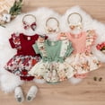 thumbnail image 1 of GRNSHTS Infant Baby Girls Summer Outfits Short Sleeve Ruffle Floral Print Tutu Skirt One Piece Romper Bodysuit Headband Set (Green, 12-18 Months), 1 of 10