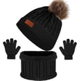 thumbnail image 1 of GRNSHTS Kids Hat Scarf Gloves Set, 3PCS Kids Winter Beanie Hat Scarf Gloves Set with Knit Thick Warm Fleece Lined for 1-6 Years Old (Black), 1 of 14