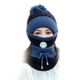 thumbnail image 1 of GRNSHTS Knitted Hat Set, Women Winter Knitted Beanie Cap Warm Face Cover Neck Scarf Gloves Outdoor Set 3Pcs/Set Navy Blue, 1 of 8