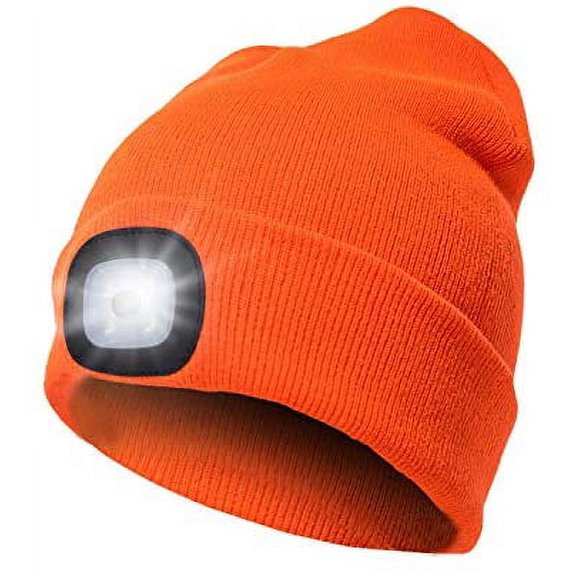 GRNSHTS LED Beanie Hat with Light, Unisex USB Rechargeable Knitted Lighted hat, Winter Warm Unisex Lighted Headlamp Cap for Fishing,Camping,Hunting (Orange)