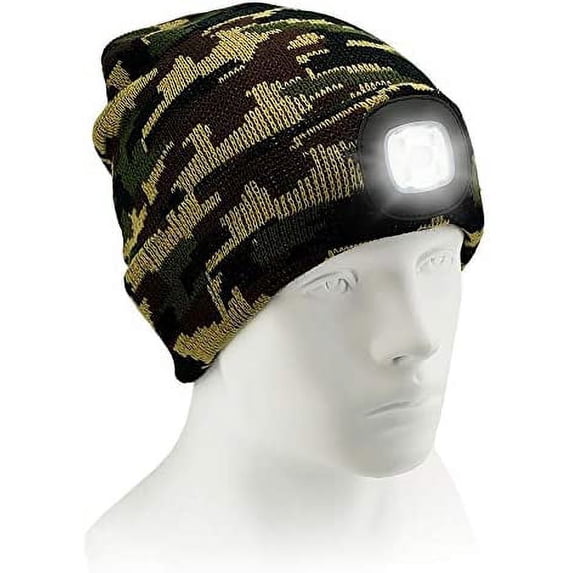 GRNSHTS LED Beanie Hat with Light, Unisex USB Rechargeable Knitted Lighted hat, Winter Warm Unisex Lighted Headlamp Cap for Fishing,Camping,Hunting (Camouflage Green)