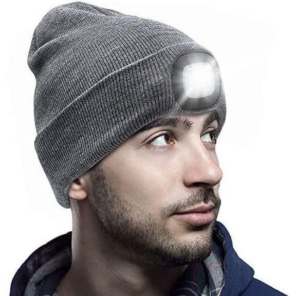 GRNSHTS LED Beanie Hat with Light, Unisex USB Rechargeable Knitted Lighted hat, Winter Warm Unisex Lighted Headlamp Cap for Fishing,Camping,Hunting