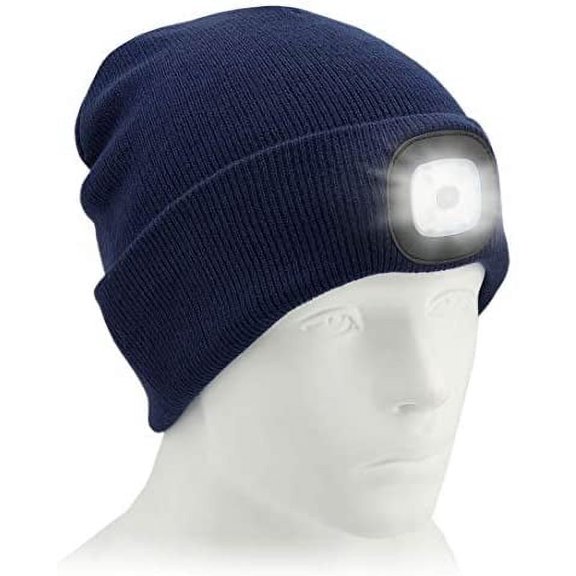 GRNSHTS LED Beanie Hat with Light, Unisex USB Rechargeable Knitted Lighted hat, Winter Warm Unisex Lighted Headlamp Cap for Fishing,Camping,Hunting (Navy Blue)