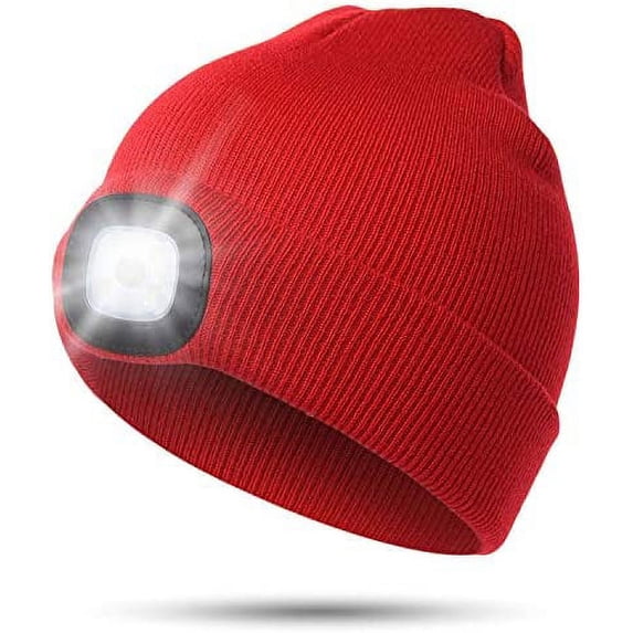 GRNSHTS LED Beanie Hat with Light, Unisex USB Rechargeable Knitted Lighted hat, Winter Warm Unisex Lighted Headlamp Cap for Fishing,Camping,Hunting (Red)