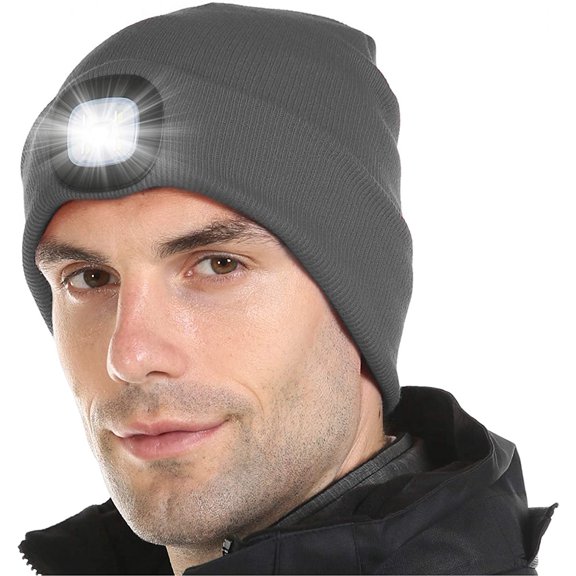 GRNSHTS LED Lighted Beanie, Unisex Warm Knitted Hat, Rechargeable Headlamp Cap for Outdoors, Tech Gift for Men Dad Father Him