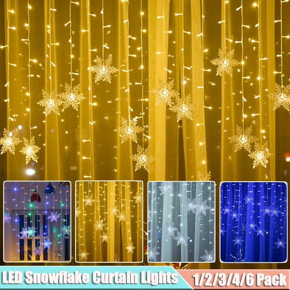 GRNSHTS LED Snowflake Curtain String Lights, Memory 8 Modes Flashing Window Hanging Lights, Waterproof Xmas Fairy Light Outdoor Party Home Decor (Warm White,1Pack)
