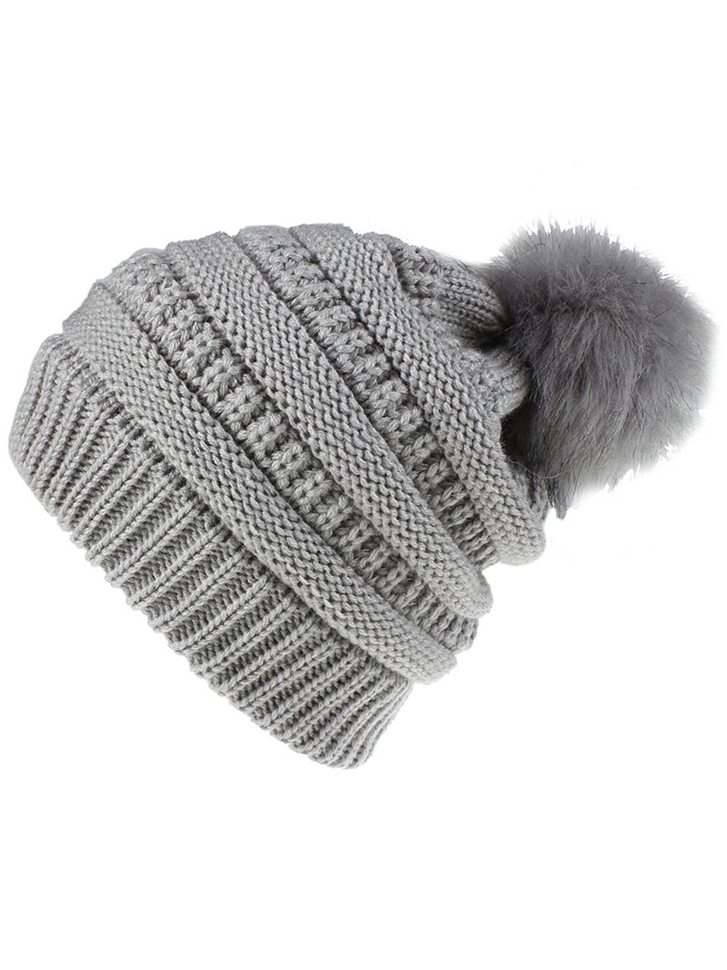 GRNSHTS Ladies Winter Knitted Beanie Hat with Faux Fur Pom  display picture 1