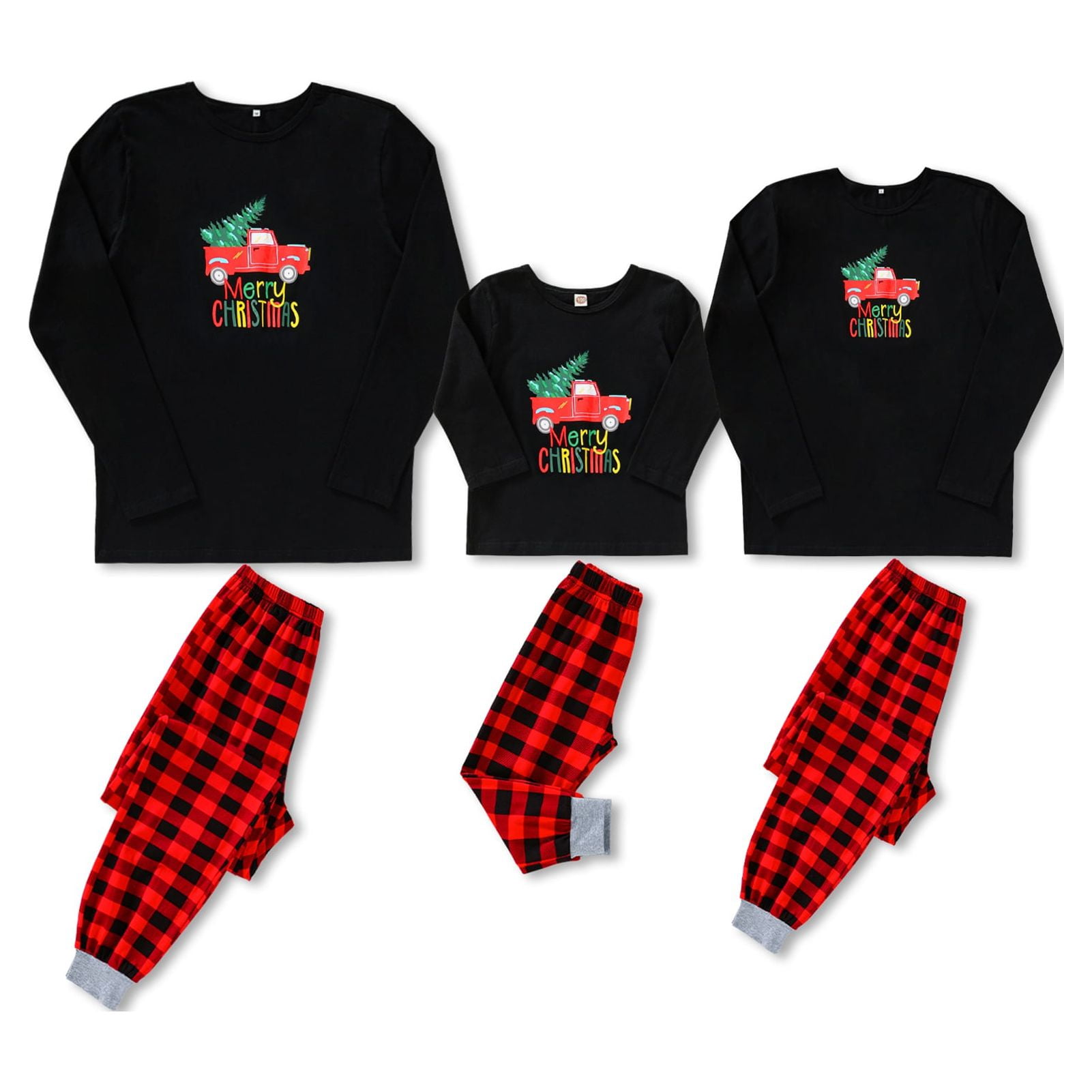 GRNSHTS Matching Family Christmas Pajamas Black Plaid Xmas Holiday ...