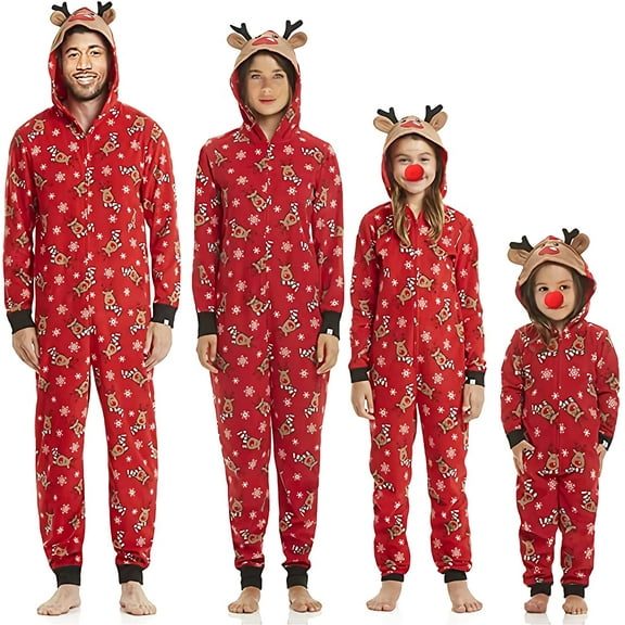 GRNSHTS Matching Family Christmas Pajamas Set Hoodie Pajamas Jumpsuit Romper Holiday Pjs One Piece Hooded Sleepwear