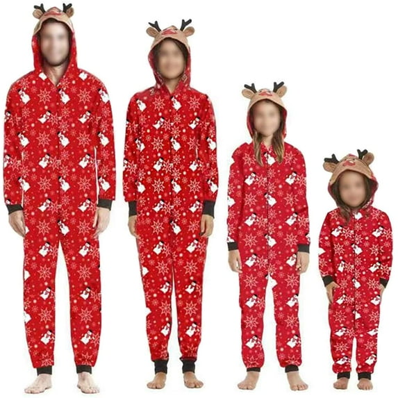 GRNSHTS Matching Family Christmas Pajamas Sets Funny Cute Cartoon Snowman Printed Hooded Jumpsuit One Piece Sleepwear Set (Mom,M)