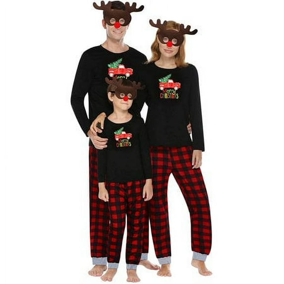 GRNSHTS Matching Family Pajamas Sets Christmas Matching Holiday Pjs Letter Print Top and Plaid Pants Sleepwear (Black-3/4T)
