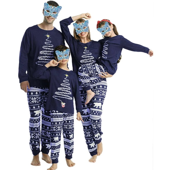 GRNSHTS Matching Family Pajamas Sets Christmas Matching Holiday Pjs Letter Print Top and Plaid Pants Sleepwear (Blue-Men/XXL)