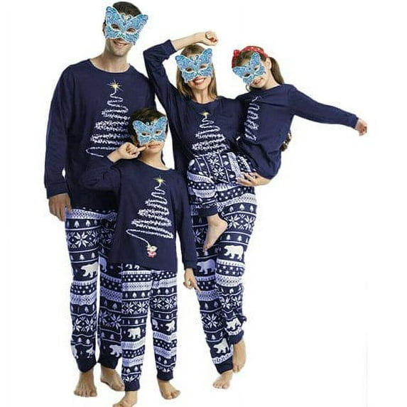 GRNSHTS Matching Family Pajamas Sets Christmas Matching Holiday Pjs Letter Print Top and Plaid Pants Sleepwear (Blue-Women/L)