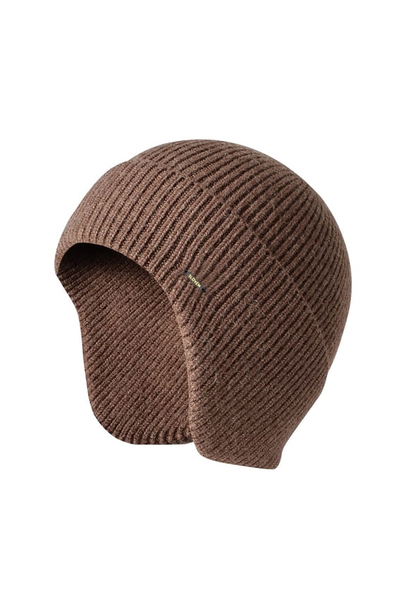 Men Women Knit Hat Winter Warm Stretch Beanie Ear Flaps Cap Outdoor Work Ski (Camel)